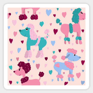 Colourful poodles with hearts repeat pattern Sticker